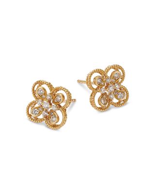 Diamond Clover Stud Earrings in 14K Yellow Gold, 0.37 tcw