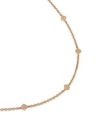 Diamond Clover Station Necklace in 14K Yellow Gold, 0.25 tcw