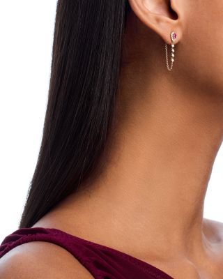 Ruby & Diamond Chain Hoop Earrings in 14K Yellow Gold