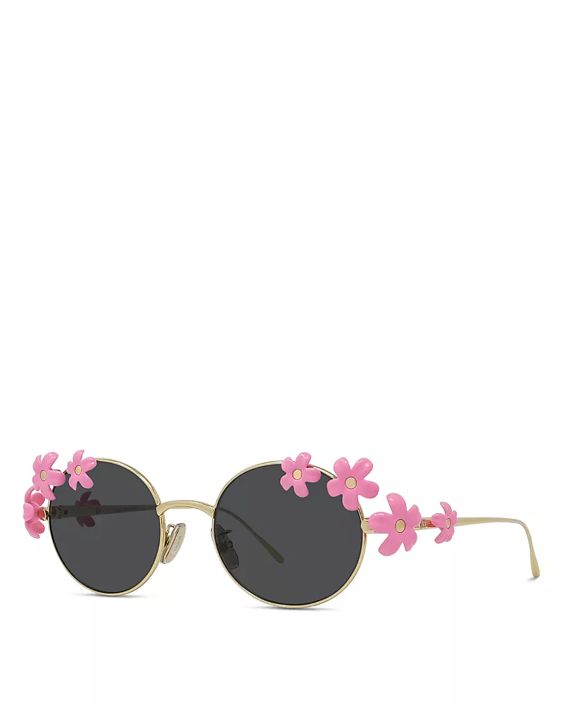 Loewe Signature Flower Framed Yellow Oval Sunglasses, 51mm