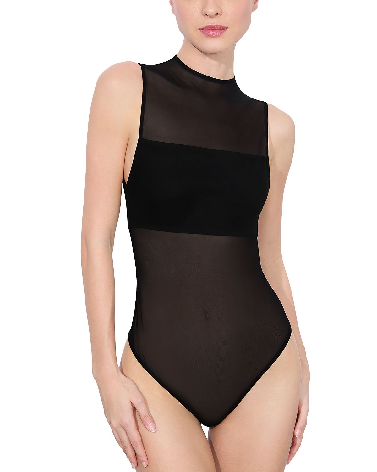 Alice and Olivia Bandeau Trim Mesh Bodysuit