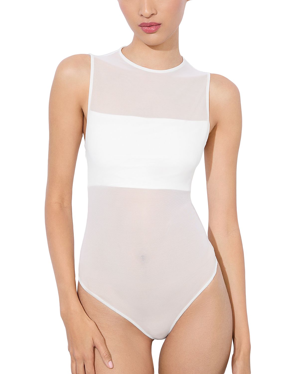 Alice and Olivia Bandeau Trim Mesh Bodysuit