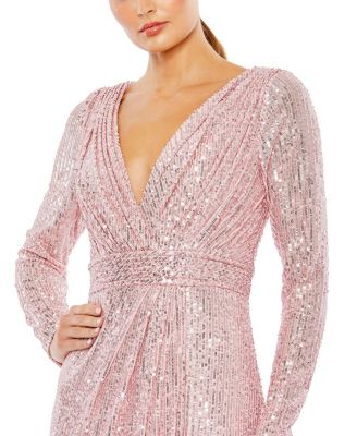Sequined Long Sleeve Gown