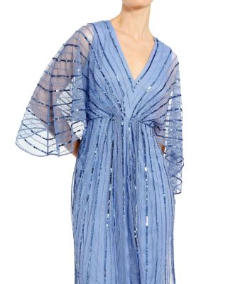 Beaded Striping Kimono Sleeve V Neck Dress