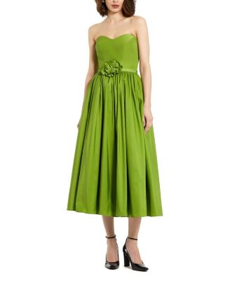 Mac Duggal - Strapless Faille A-Line Rose Detailed Midi Dress