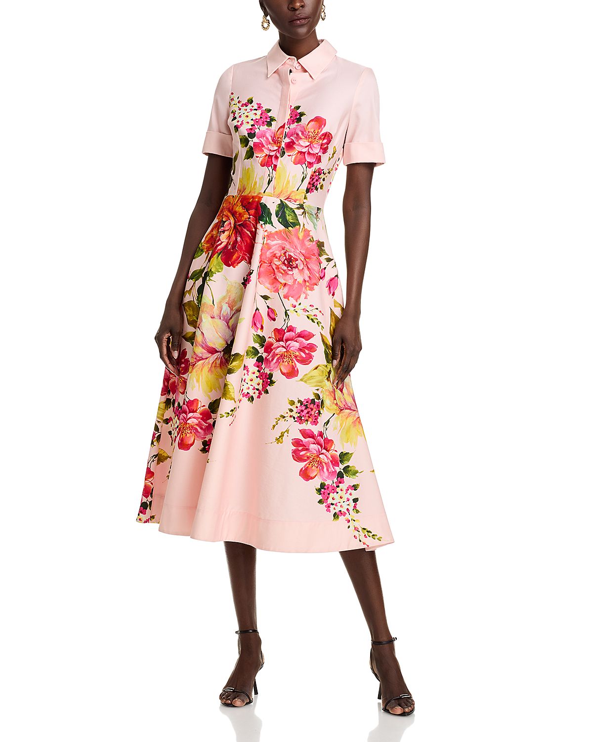 Teri Jon by Rickie Freeman Bold Floral Print Shirt Midi Dress