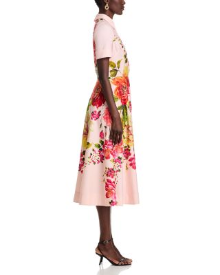 Bold Floral Print Shirt Midi Dress