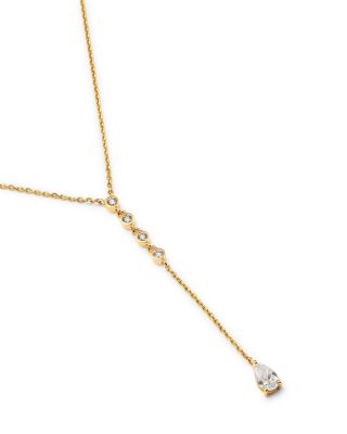 14K Yellow Gold Lab Grown Diamond Round & Pear Cut Lariat Necklace, 16"