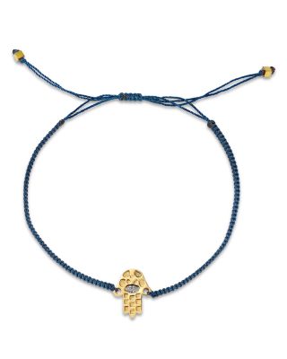 Moon & Meadow - 14K Yellow Gold Hilo Lab Grown Diamond Hamsa Hand Black String Slider Bracelet