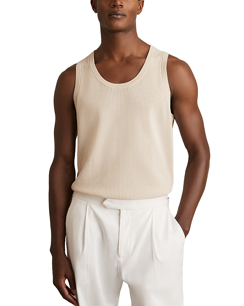 Reiss Off White Watson Textured Crew Neck Ribbed Vest In Off White