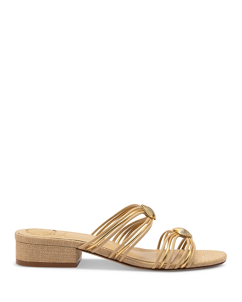 Larroude Shelly Flat Mule Beige Raffia In Gold