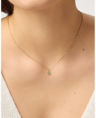  Gold Pendant Emerald Flower Charm Necklace