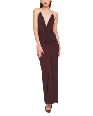 Anya Plunge Neck Ruched Maxi Dress