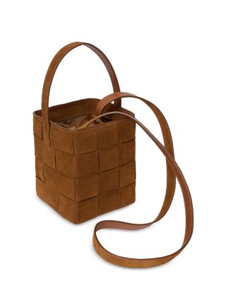 Laith Wide Woven Suede Top Handle Bag