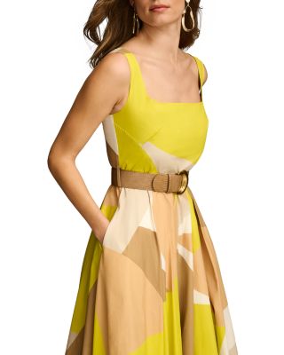 Printed Belted Square Neck Dress