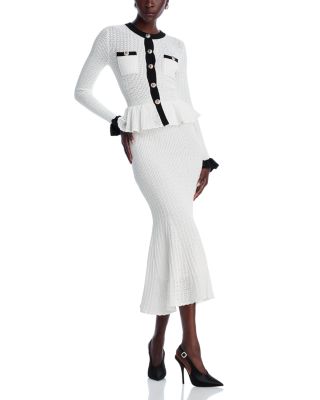 【SELF PORTRAIT】White Pointelle Knit Contrast Midi Dress White Pointelle Knit Contrast Midi Dress – self-portrait-US