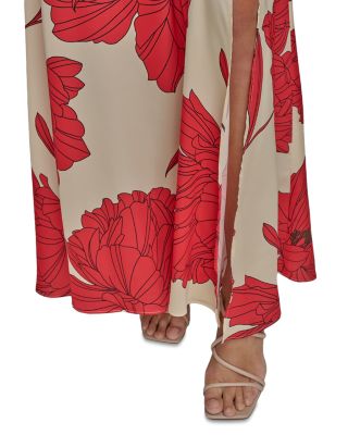 Satin Floral Draped Neck Gown