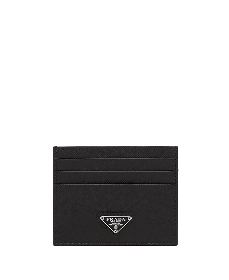 Prada Black Cardholder With Signature Logo Plaque In Black/silver
