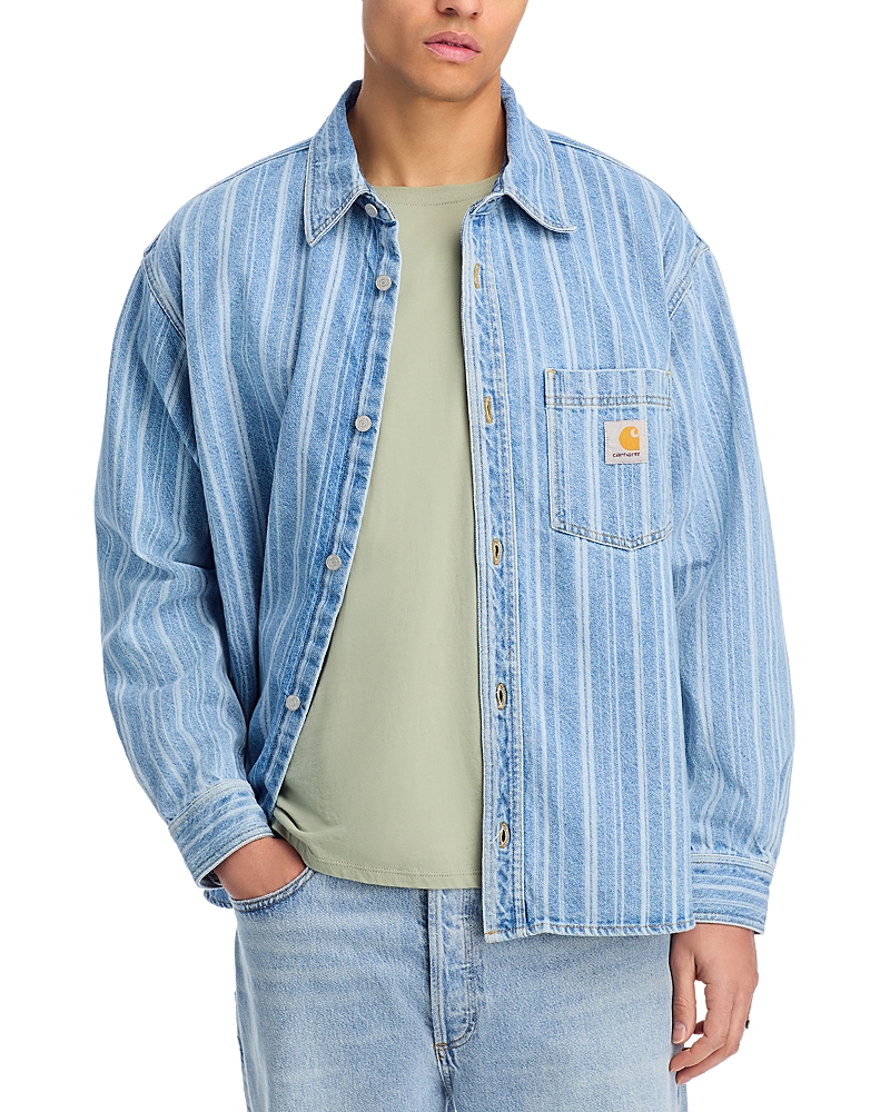 Carhartt Striped Cotton Shirt Jacket With Chest Pocket In Blue
