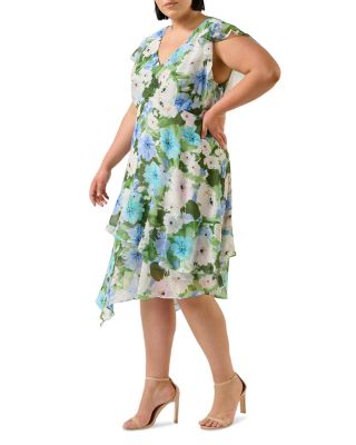 Plus Aqua Floral Midi Dress