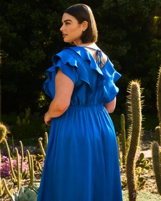 Plus Poseidon Ruffle Neck Midi Dress