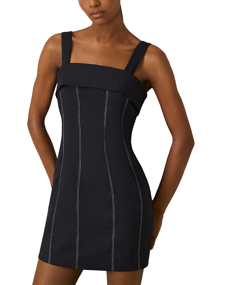 Reiss Womens Navy Effie Contrast-stitch Stretch-woven Mini Dress