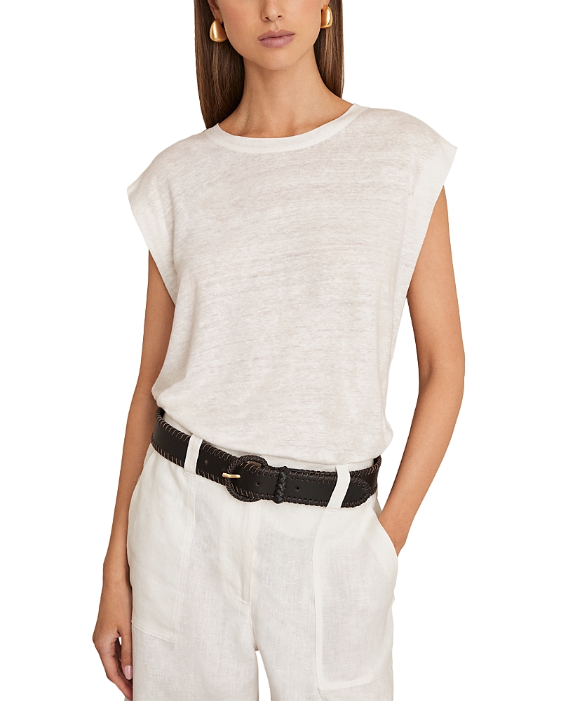 Reiss White Linen Cap-sleeve T-shirt