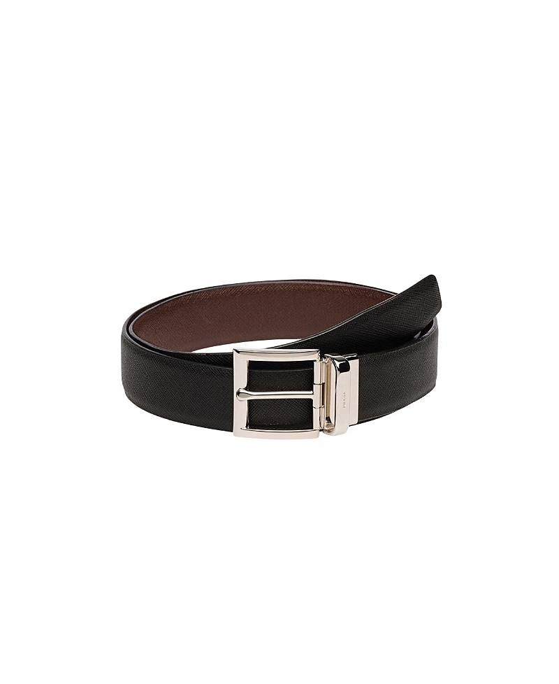 Prada Men Two-toned Saffiano Leather Reversibile Belt In Black/burnt Sienna