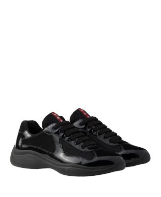 スニーカー PRADA BLACK FABRIC AND LEATHER AMERICAS CUP SNEAKERS Prada Men's Patent Leather and Technical Fabric America's