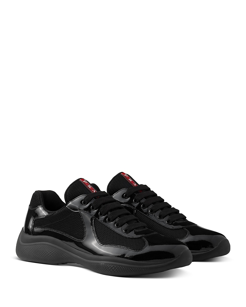 Prada Men's Patent Leather and Technical Fabric America's Cup Sneakers in Black