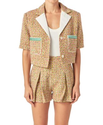 English Factory - Women's Boucle Cropped Jacket with Trim