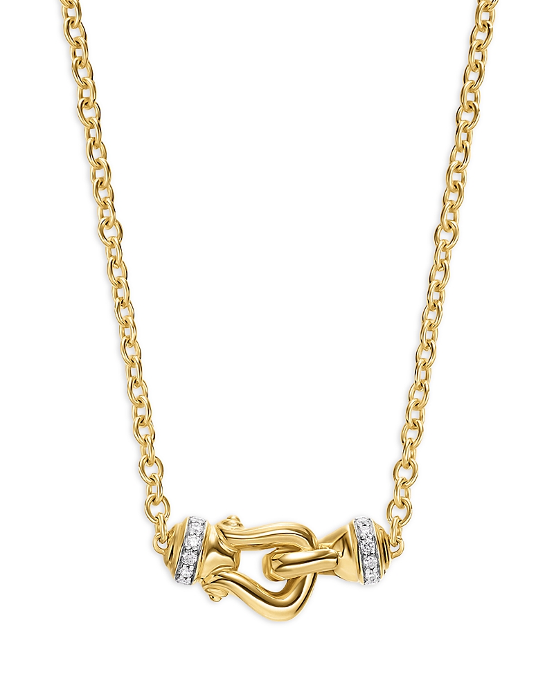 David Yurman Petite Buckle Necklace in 18K Yellow Gold with Diamonds, 16.2mm
