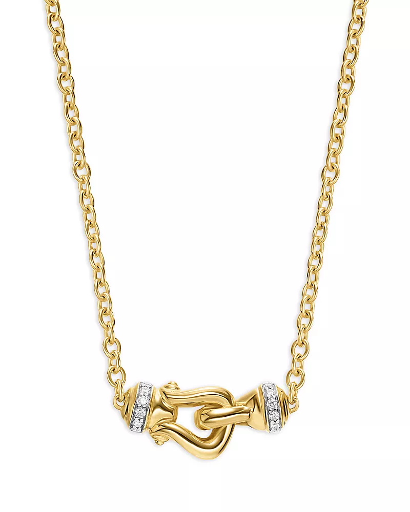 David Yurman Petite Buckle Necklace in 18K Yellow Gold with Diamonds, 16.2mm