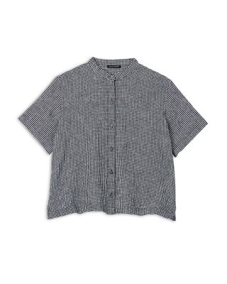 Puckered Linen Mandarin Collar Shirt