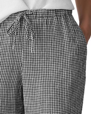 Puckered Linen Tapered Ankle Pants