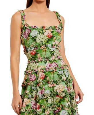 Ruffle Floral Square Neck Midi Dress