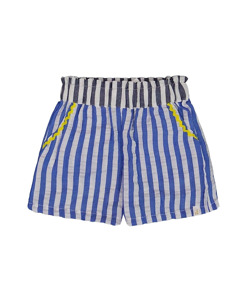 Deux Par Deux Girl's Seersucker Short Blue And White Striped In Blue And White Striped
