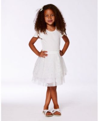  Girls' Bi-Material Dress with Glitter Hearts Skirt- Little Kid