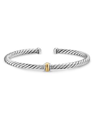 Cable Flex Station Bracelet in Sterling Silver with 14K Yellow Gold, 4mm