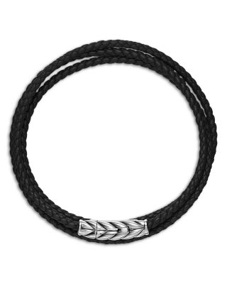 Chevron Triple Wrap Bracelet in Black Leather with Sterling Silver, 3mm