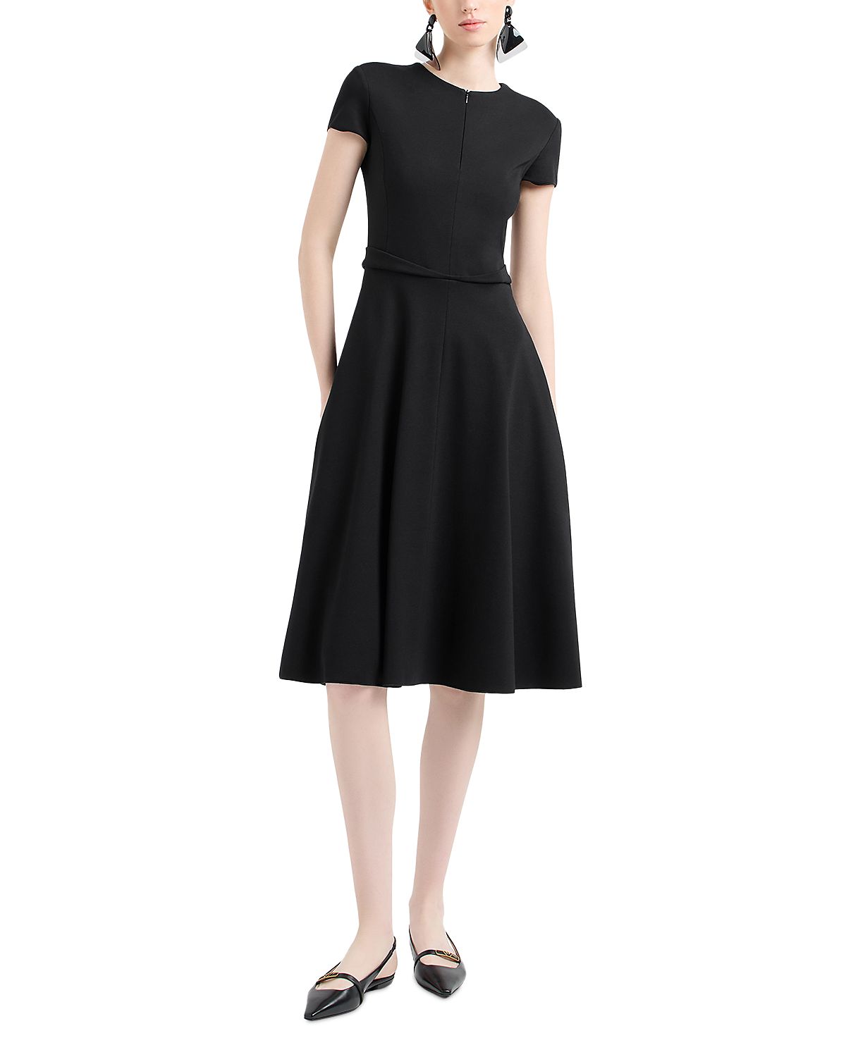 Emporio Armani Short Sleeve Punto Milano Jersey Knee Length A Line Dress