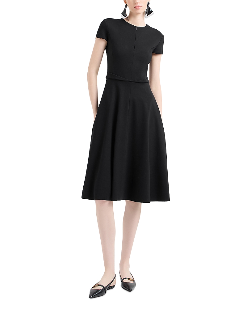 Emporio Armani Short Sleeve Punto Milano Jersey Knee Length A Line Dress