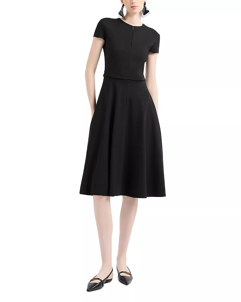 Emporio Armani Short Sleeve Punto Milano Jersey Knee Length A Line Dress