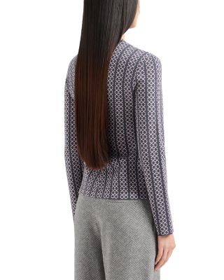 Geo Pattern Jacquard Jersey Knit Collarless Jacket