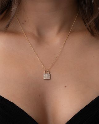 14K Yellow Gold Diamond Pav&eacute; Padlock Charm Pendant