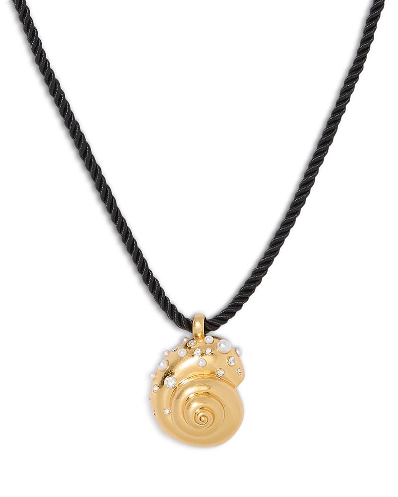 Kate Spade New York Beachside Imitation Pearl & Cubic Zirconia Shell Braided Cord Pendant Necklace,