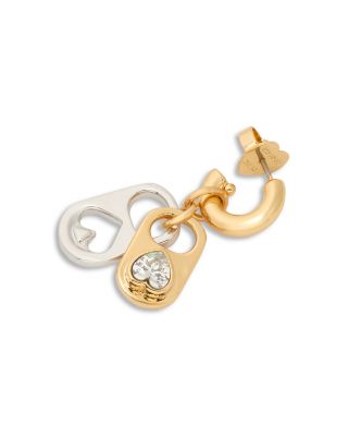 Snack Time Two Tone Crystal Heart Pull Tab Charm Huggie Hoop Earrings