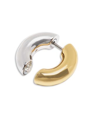 Interlock Cubic Zirconia Open Huggie Hoop Earrings in Two Tone