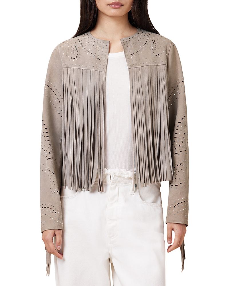 Allsaints Asta Studded Fringe Suede Jacket