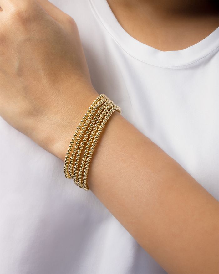 Gold Vermeil Beaded Stretch Bracelets, Set of 5